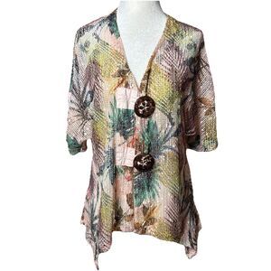 Boho Coastal open Knit Top M Shark Bite Hem Resort Beach Vacation SZ S